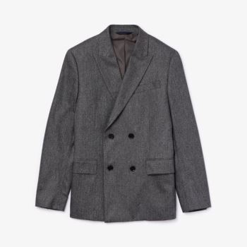 Lacoste Double-Breasted Chevron Virgin Wool And Cashmere Blazer - Blejzr Pánské Šedé / Šedé | CZ-Yhb